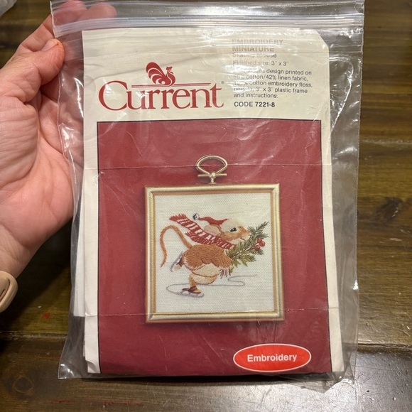 Vintage Other - Current Embroidery Miniature Skating Mouse  Frame Ornament Holiday Vintage